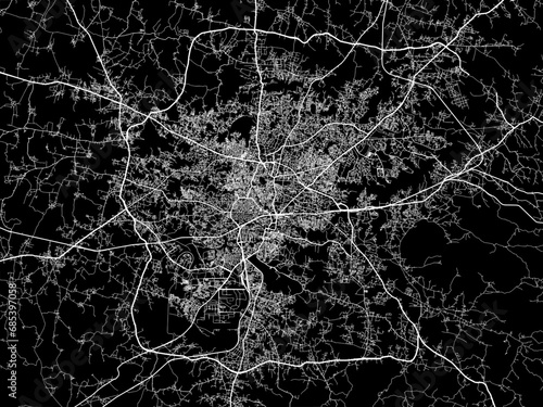 Vector road map of the city of Ranchi in the Republic of India with white roads on a black background.