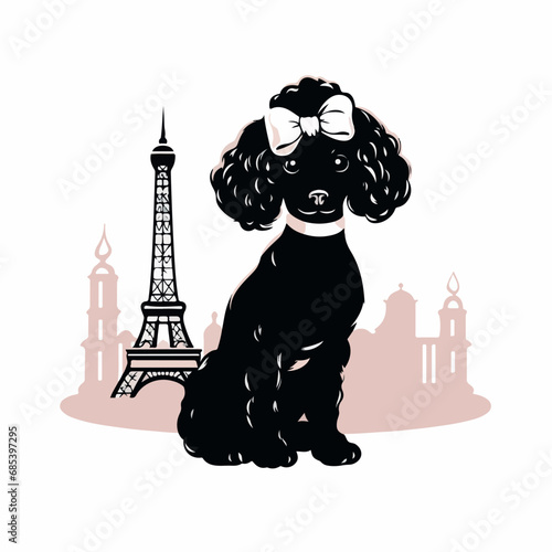 Chic Parisian poodle in cartoon, doodle style. Isolated 2d vector illustration in logo, icon style, Eps 10. AI Generative