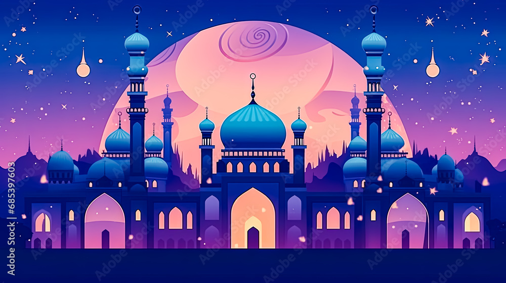 Illuminated mosque, A festive Ramadan night