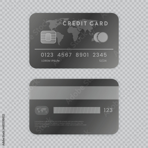 Credit card mockup. Realistic black bank card with map on background. Vector illustration EPS10