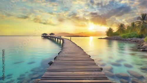 The gentle sway of the wooden bridge beckons you to explore this peaceful paradise. photo
