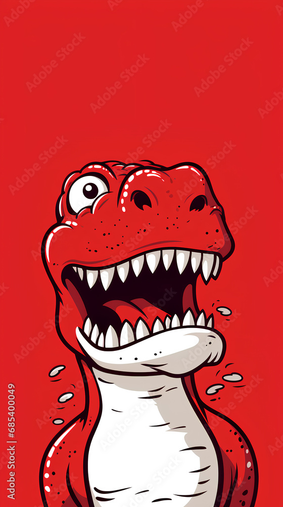 Naklejka premium cartoon dinosaur with its mouth opening up on red background - Generative AI
