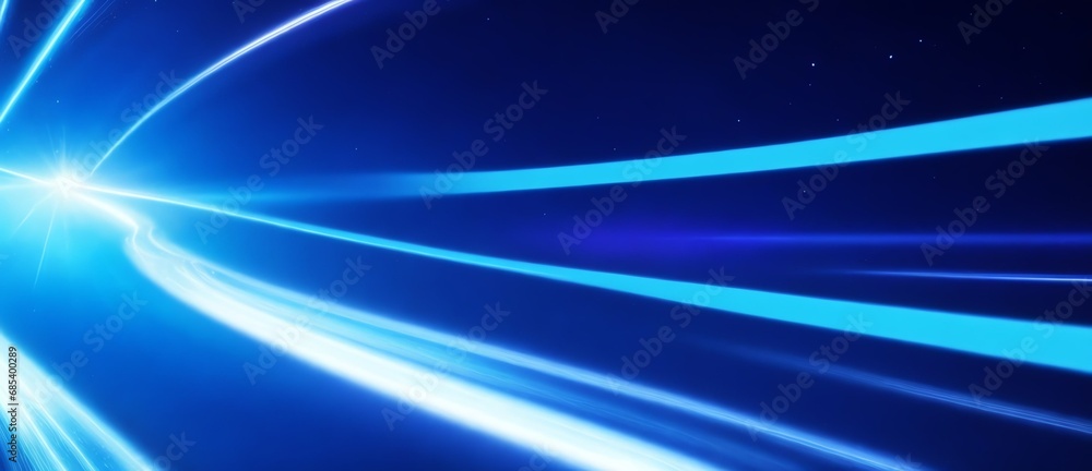 Fototapeta premium Blue curved neon lights on outer space cosmos background depicting motion and speed of light from Generative AI