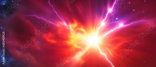 Orange electric lightning sparks coming from an explosion of energy on space cosmos background from Generative AI