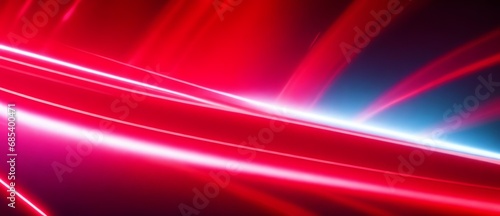 Red curved neon lights on space cosmos background depicting motion and speed of light from Generative AI