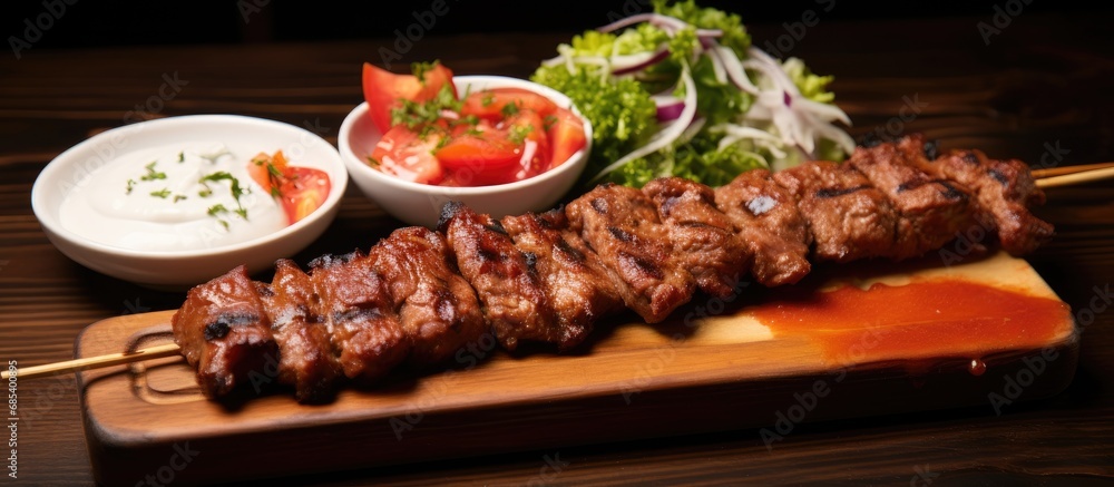 Turkish kebab with butter, yogurt, and tomato sauce. Turkish kebab with butter, yogurt, and tomato sauce.