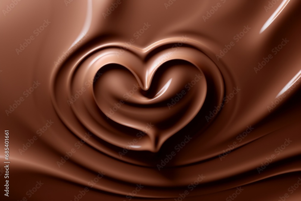 Melted chocolate in the shape of a heart. Background with selective focus and copy space Melted chocolate in the shape of a heart. Background with selective focus and copy space