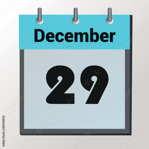vector calendar page with date December 29, light colors