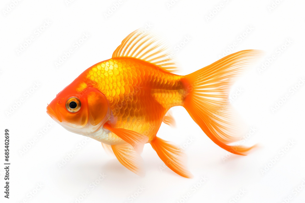 Beautiful goldfish isolated on white background, side view.generative ai Beautiful goldfish isolated on white background, side view.generative ai