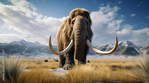 Portrait of a mammoth in the steppe photo