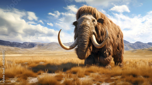 Portrait of a mammoth in the steppe