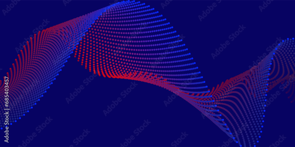 dot wave Flowing particles wave pattern blue and green gradient light isolated on black background. Vector in concept of AI technology, science, music. dots waving