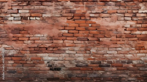 Old red brick wall background, wide panorama of masonry. photo