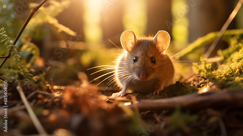 a little mouse in the forest during the sunset © Alin