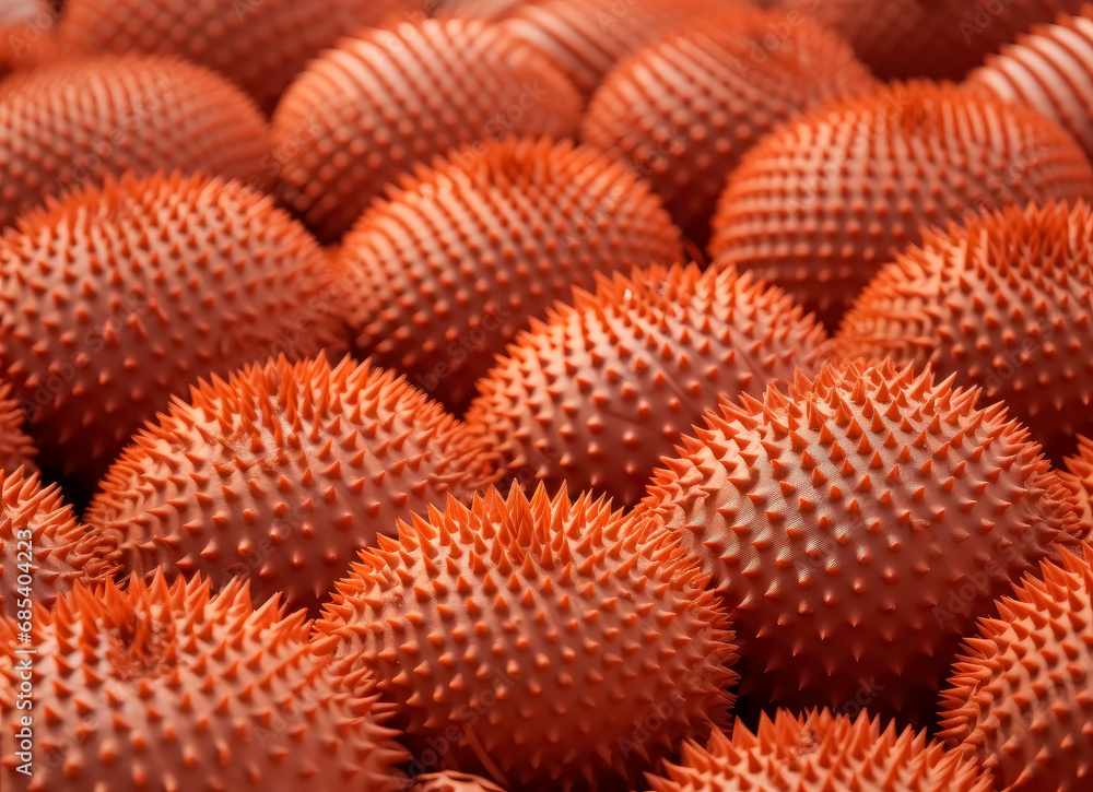 Fototapeta premium close of orange texture material with round spiky orange fibers 