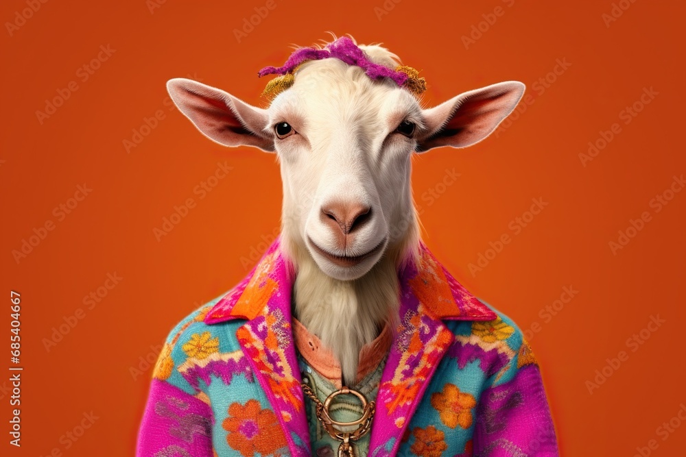 cute goat in bright clothes smiling proudly cute goat in bright clothes smiling proudly
