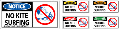 Water Safety Sign Danger, No Kite Surfing