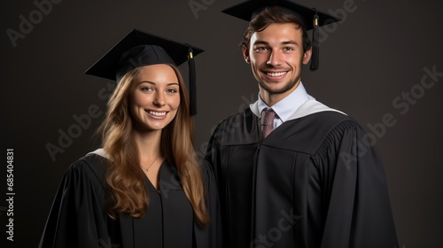 graduation concept,Portrait of a couple of recent graduate students on white background.,