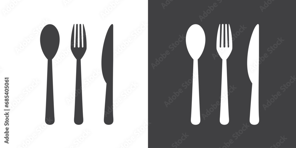 Cutlery icon. Spoon, forks, knife. Restaurant business concept, vector illustration icons. Fork, knife, tablespoon sign icon. Classic flat icon. - obrazy, fototapety, plakaty 