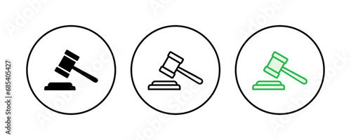 Gavel icon set. judge gavel icon vector. law icon vector. auction hammer