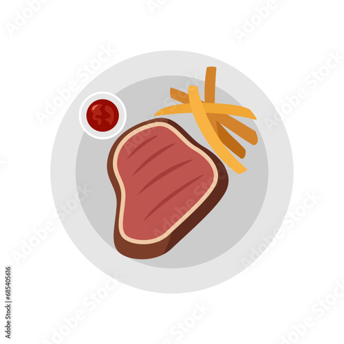 Flat Illustration of Steak Vector. Foods and Drinks Daily Illustration.