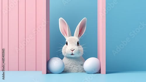 A playful Easter bunny colored paper background