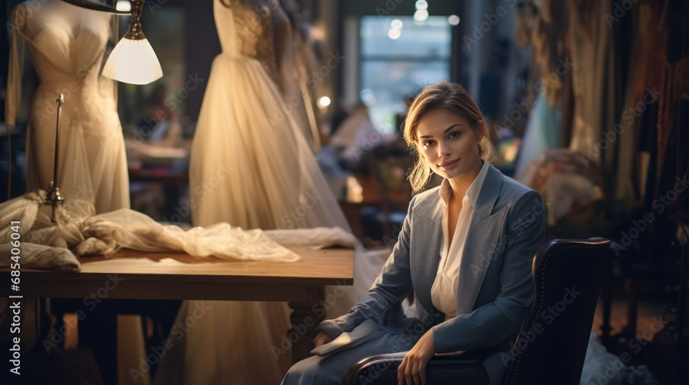 Tailor concept,young fashion designer sitting in fashion boutique Tailor concept,young fashion designer sitting in fashion boutique