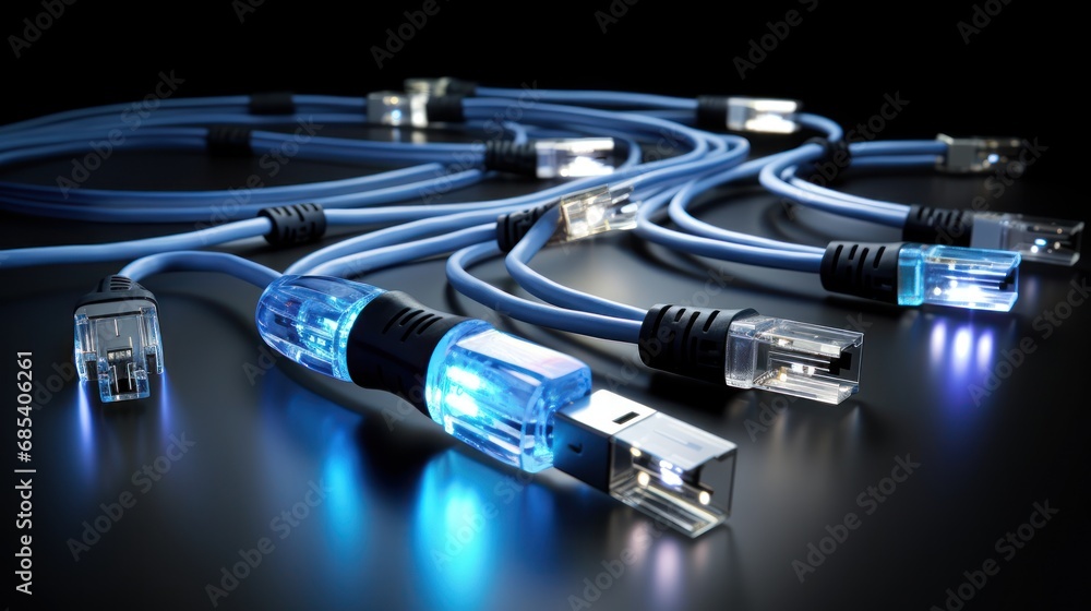 Set of white, black and blue USB cabel mock ups.Computer equipment, connection technology Set of white, black and blue USB cabel mock ups.Computer equipment, connection technology