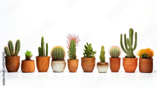 Set of Cactus potted boho isolated white background ,Plants for air purification, home decoration details
