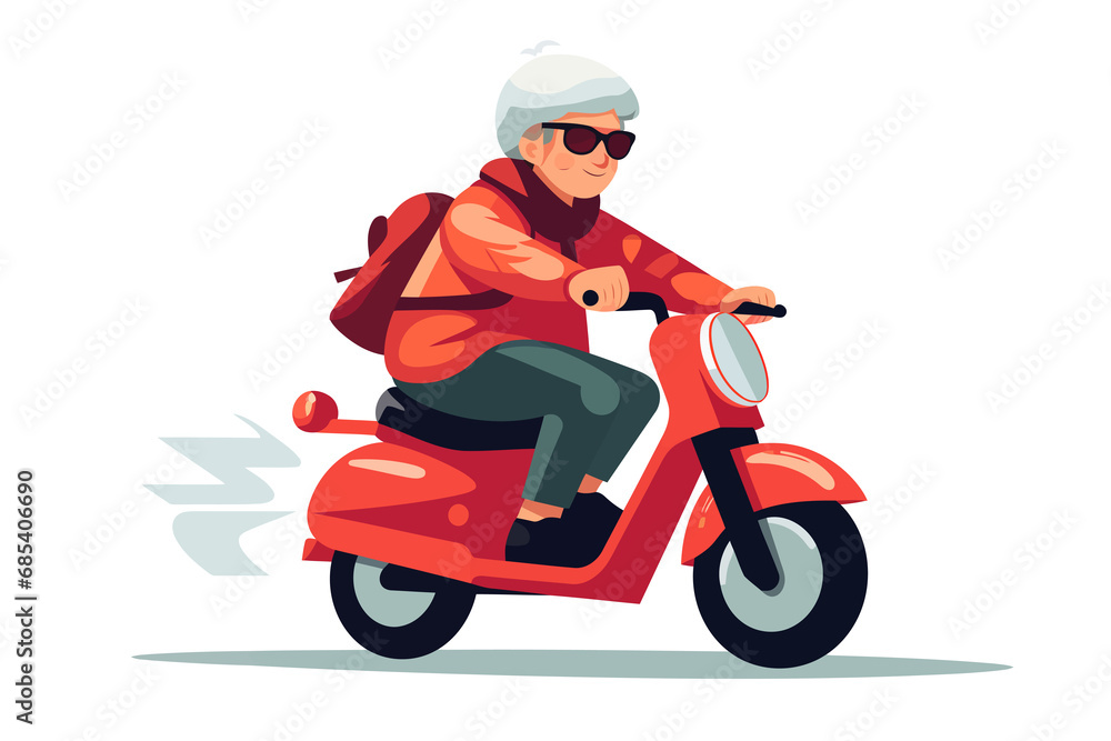 old woman riding Motor bike isolated vector style with transparent background illustration old woman riding Motor bike isolated vector style with transparent background illustration