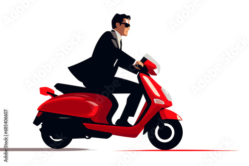 man in business suit riding Motor bike isolated vector style with transparent background illustration