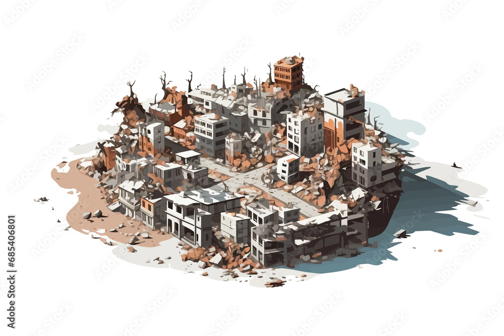 top view aerial shot of destroyed city isolated vector style with transparent background illustration top view aerial shot of destroyed city isolated vector style with transparent background illustration
