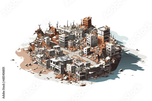 top view aerial shot of destroyed city isolated vector style with transparent background illustration
