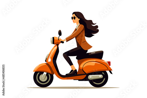 woman in business suit riding Motor bike isolated vector style with transparent background illustration