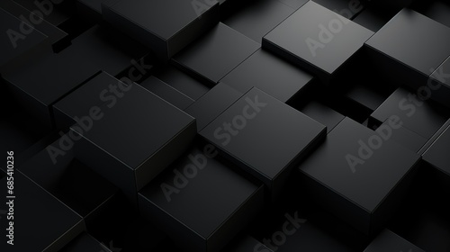 Futuristic black square tiles arranged from future or 3d rectangular block for high technology background. photo