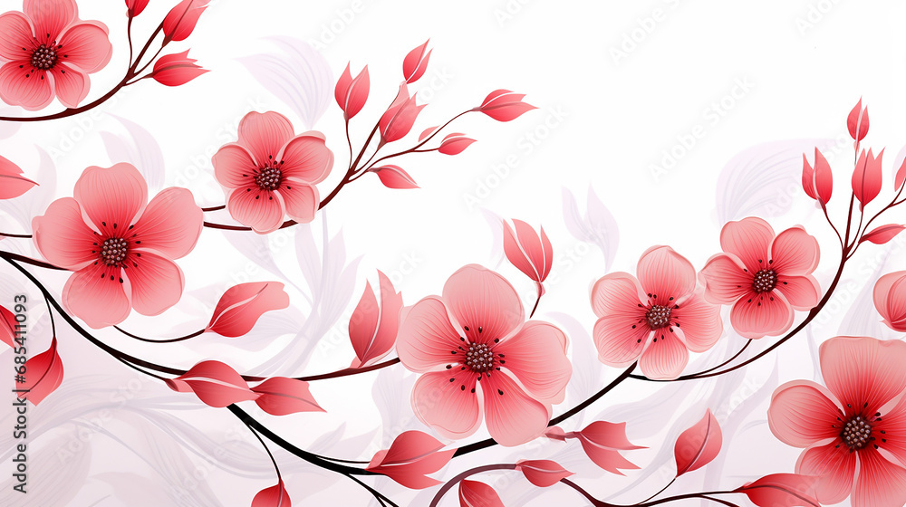 Romantic light red Floral seamless Pattern on white background