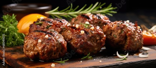 Tasty homemade grilled meatballs photo