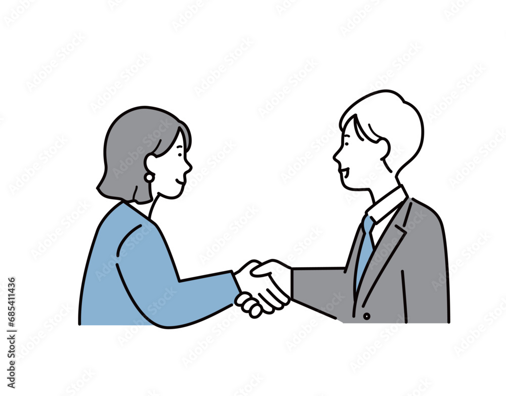 握手をする男女のビジネスパーソン　面接　挨拶　交渉成立