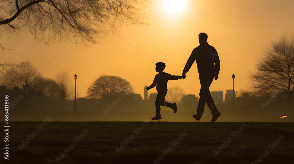 Cherished Bonds: Happy Father and Son Silhouette, Capturing the Magic of Father's Day Celebration