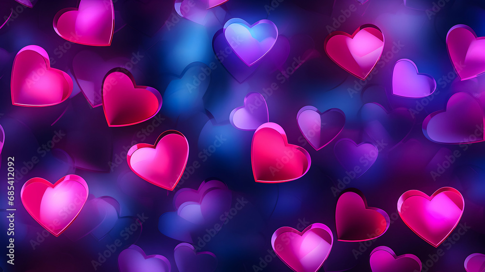 Neon background with hearts. Valentine's Day banner. Neon background with hearts. Valentine's Day banner.