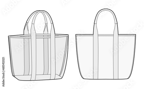 Beach Transparent Tote silhouette bag. Fashion accessory technical illustration. Vector satchel front 3-4 view for Men, women, unisex style, flat handbag CAD mockup sketch outline isolated