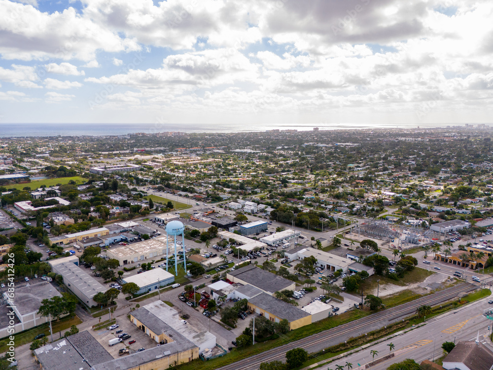 Fototapeta premium Aerial photo Deerfield Beach water tower and industrial district