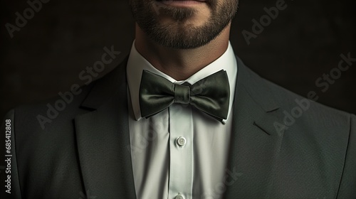 Close-up of a man in a suit with a bow tie photo