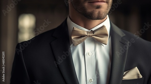 Fotografiet Close-up of a man in a suit with a bow tie