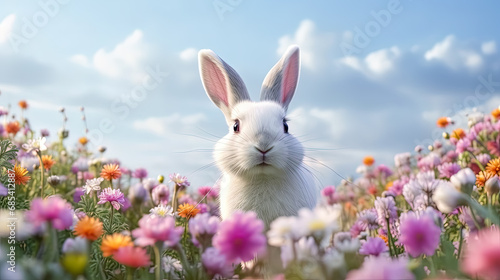 Easter joy in bloom, A bunny frolics in a spring field