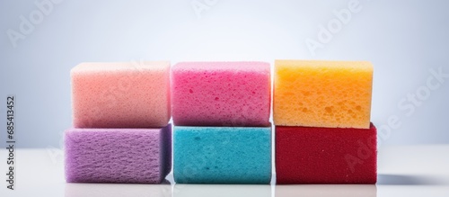 Palm-sized sponges for dishwashing in various colors.