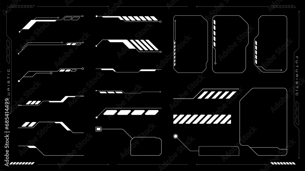 Sci-fi futuristic hud dashboard display virtual reality technology screen. Set cyberpunk tech element vector illustration.