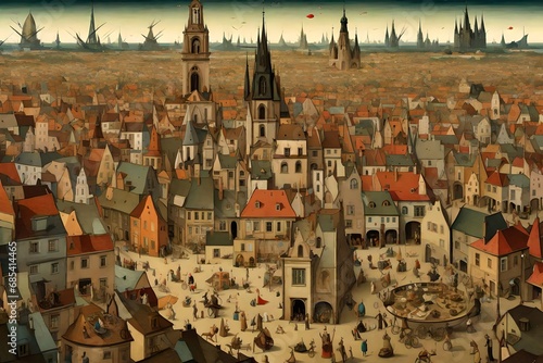 big city life in Hieronymus Bosch art style  photo