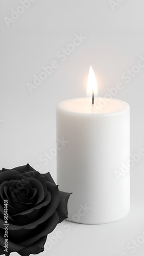 candle and black rose, condolence card, in loving memory background, copy space 