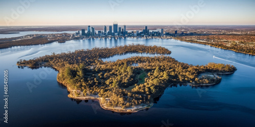 Drone flying over the city of Perth